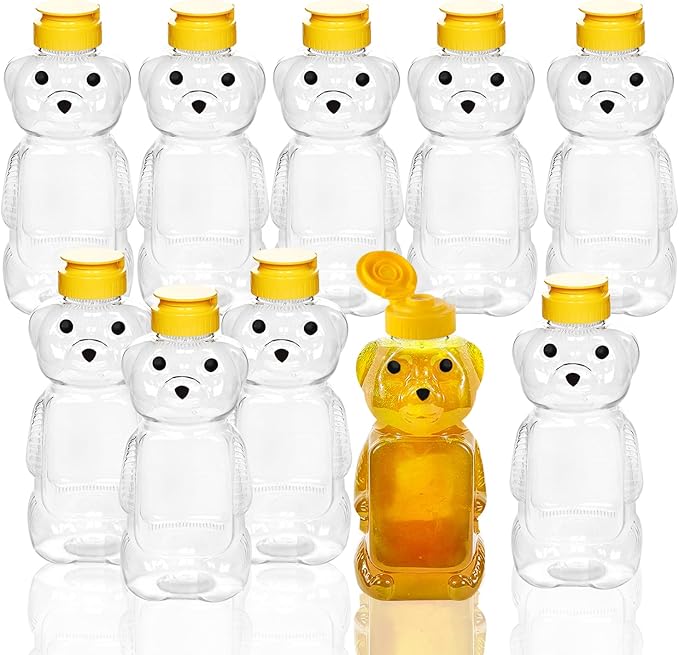 Honey Jar Honey Bottle Honey Container,10 Pack 8 Fluid Oz Honey Bottle Jars, Honey Squeeze Bottle Jars Clear Honey Containers Dispenser Honey Squeeze Bottle Juice Bottle with Flip-Top Lid