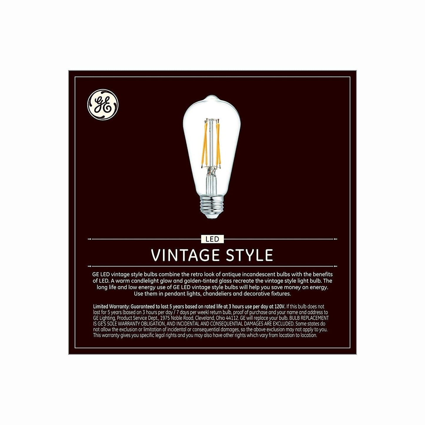 GE Vintage Edison LED Light Bulbs, 6W (60W Equivalent), Dimmable, Clear Glass, 2 Count, Model 36566