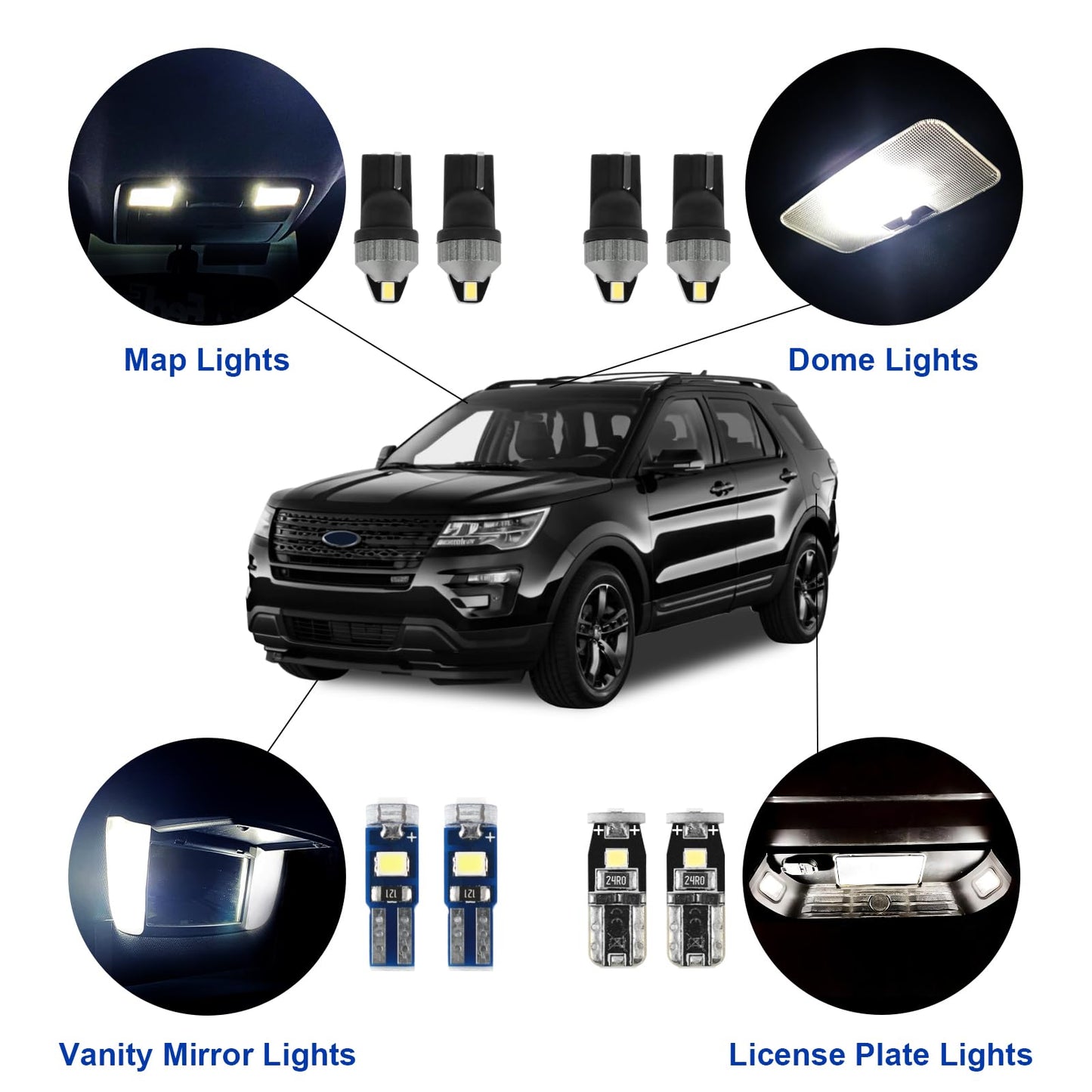 Easy Eagle 11Pcs Car Interior Lights: Super Bright Bulbs For 2011 2012 2013 2014 2015 2016 2017 2018 2019 2020 Explorer 6000K White Led Lighting Package Kit Includes Light Accessories Install Tool
