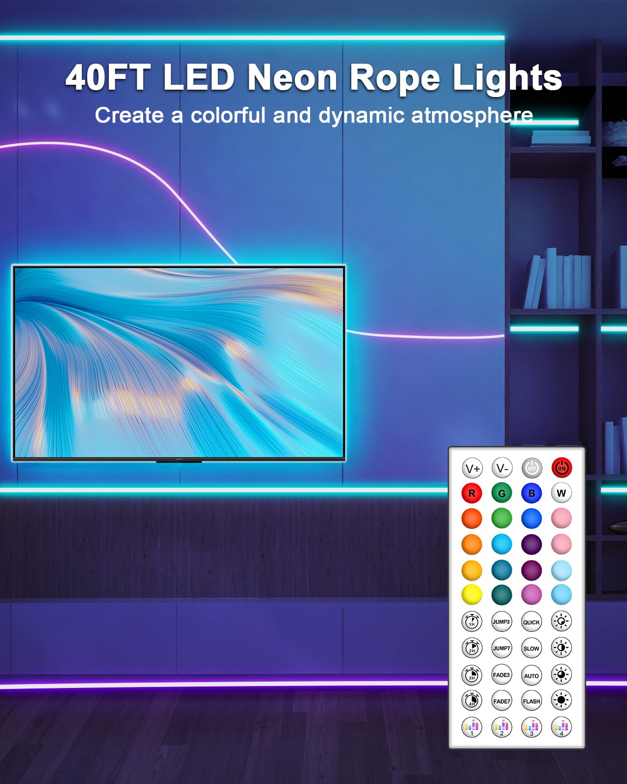 Vrribonx 40Ft LED Neon Rope Lights, RGB Waterproof, App/Remote Control, Flexible, Music Sync, Model V40-01