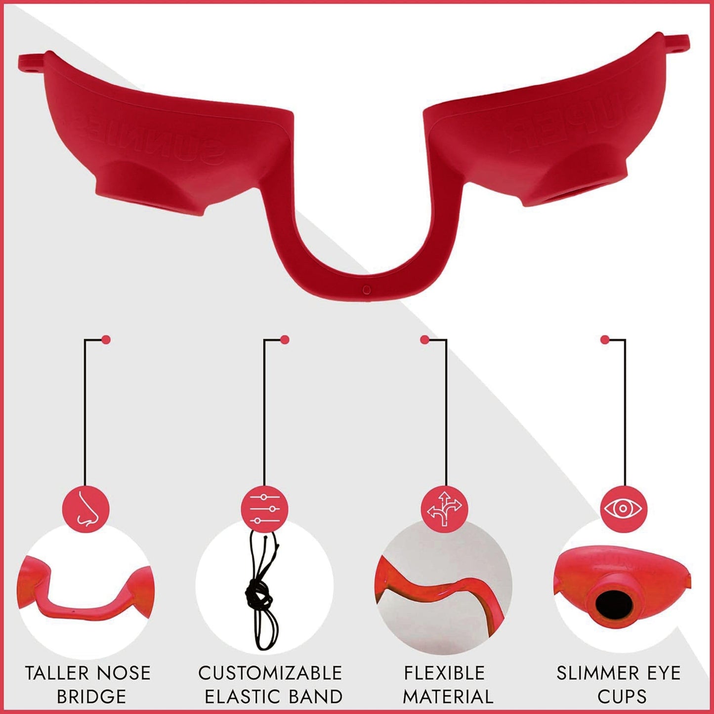 Super Sunnies Flex UV Eye Protection, FDA Compliant Tanning Bed Goggles, Red Light Therapy Glasses - Red