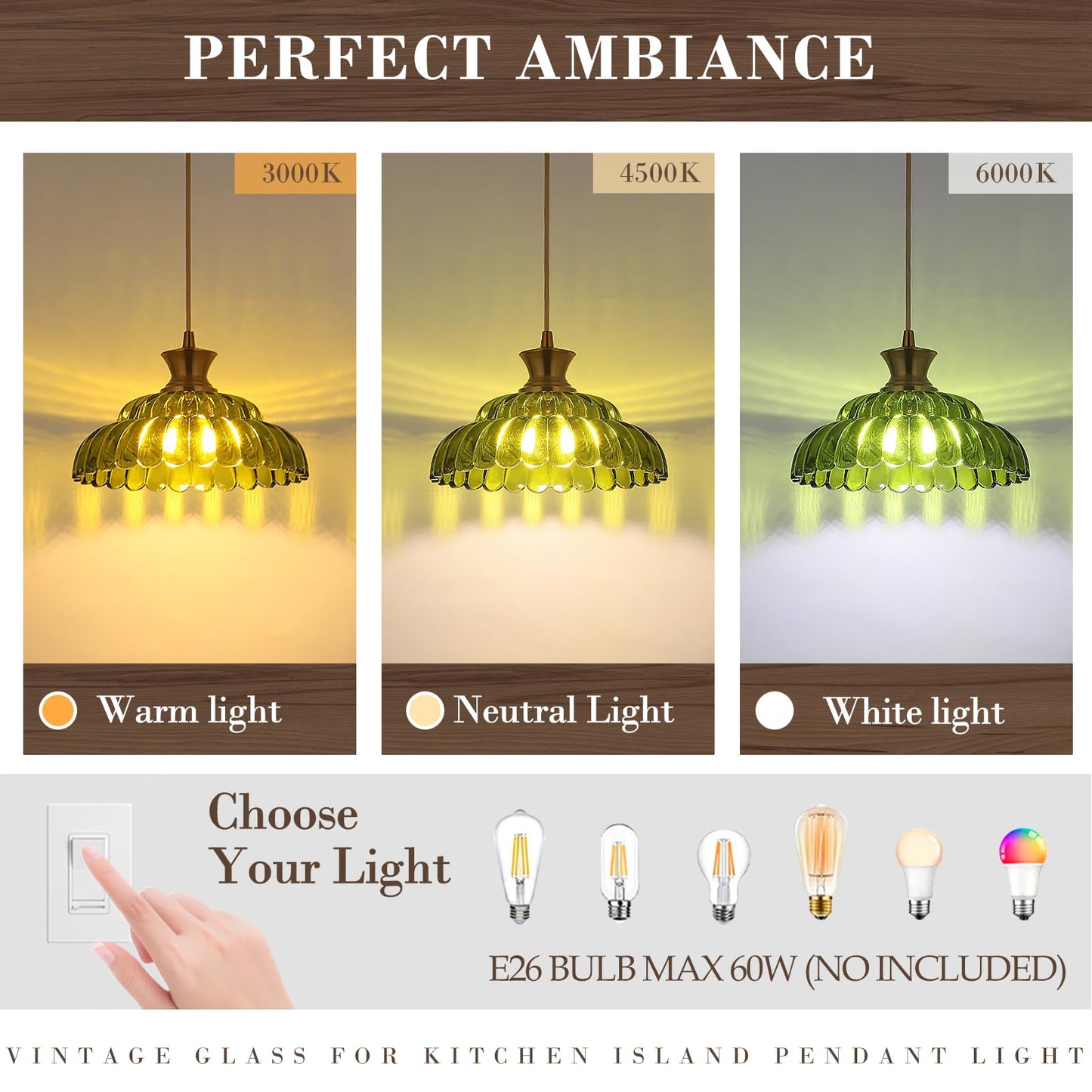 Mgcanyu Green Glass Pendant Lights  11.8 Vintage Lighting Glass Light Fixtures Brushed Gold Modern Glass Chandelier Hanging Ceiling For Kitchen Island Dining Room Restaurant Foyer Entryway