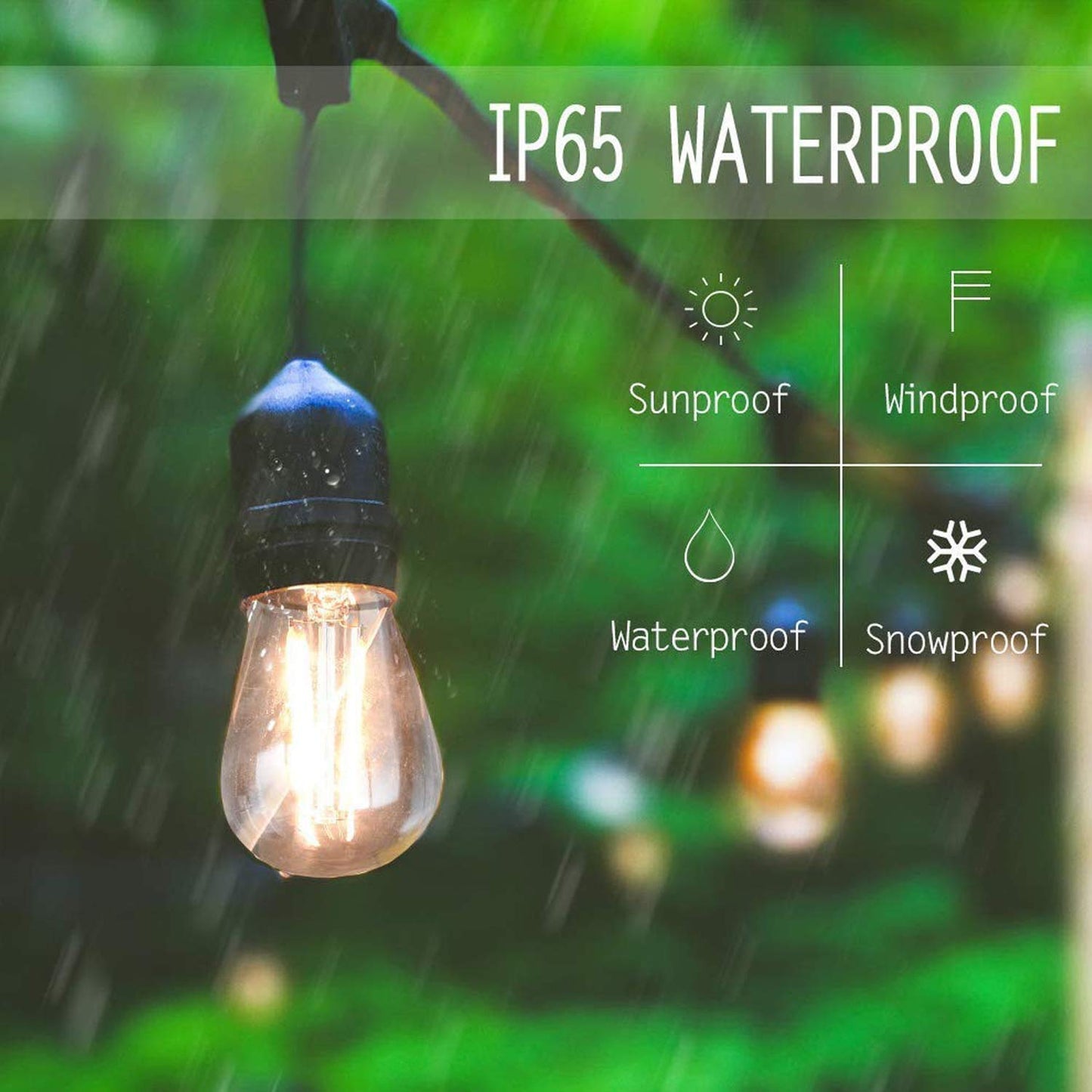 Svater Outdoor String Lights 48FT, Commercial Grade, 15 Edison Bulbs, Shatterproof, IP65 Waterproof, Warm White 2700K