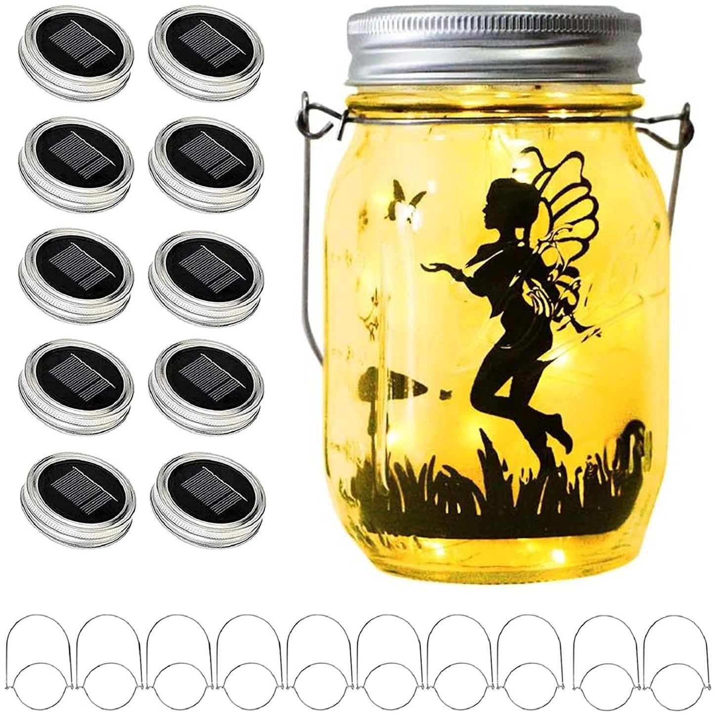 Solar Mason Jar Lights Lids  10 Pack 30 Led Solar Fairy Lights For Regular Mouth Mason Jars  Outdoor Hanging Jar Lights For Garden Yard Decor  Wedding (Jars Not Included) With Stickers