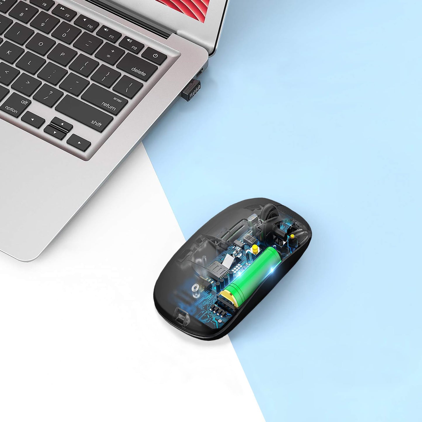AIKOKOK Wireless Bluetooth Mouse Rechargeable Laptop Mice with LED Use Portable(BT5.2 and USB 2.4G) Dual Mode Connection Silent Slim Computer Mouse for Laptop/iPad Tablet/Apple MacBook/PC (Black)