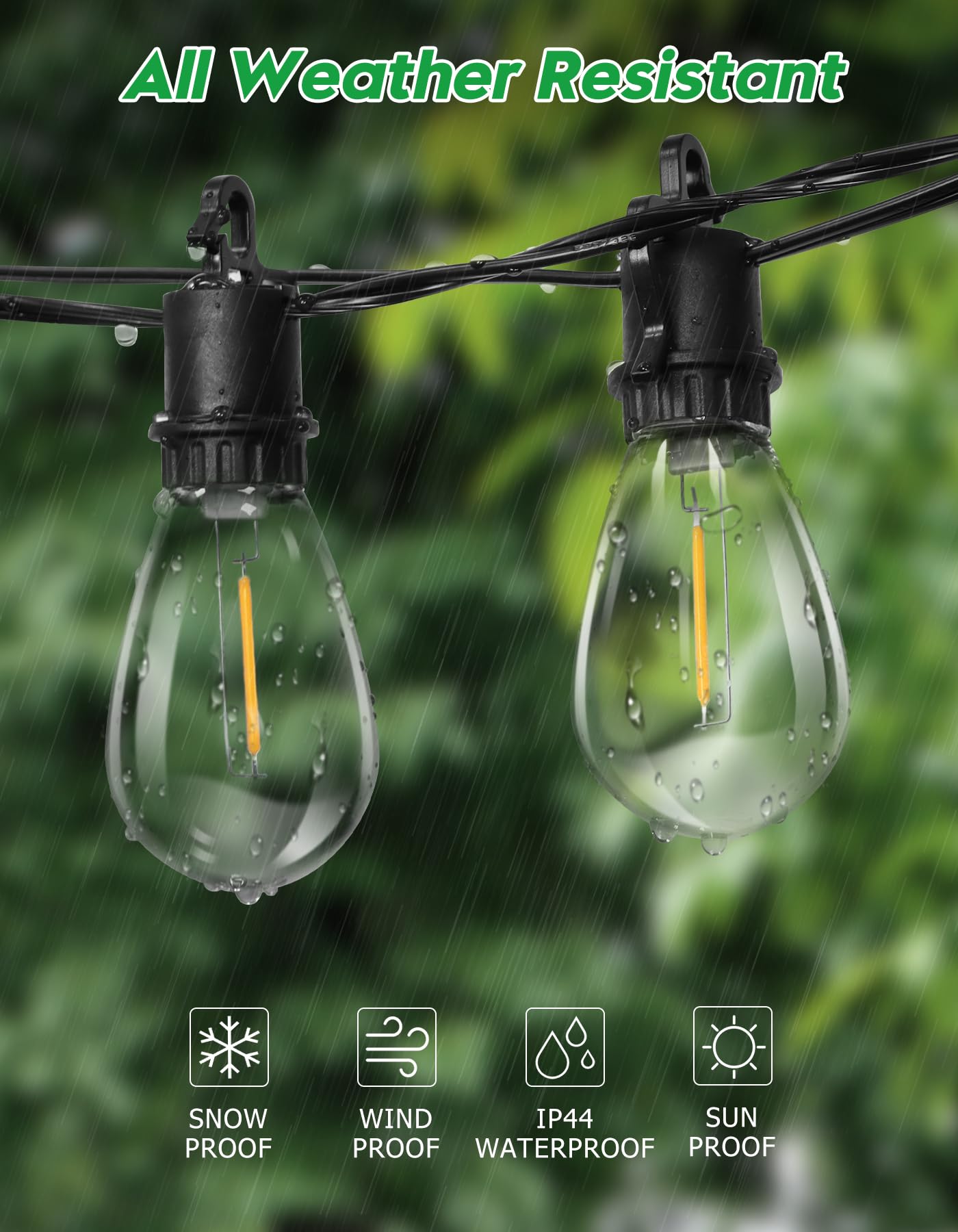 TDLOL 200FT Outdoor String Lights, 70 Shatterproof S14 Bulbs, Dimmable, IP55 Waterproof, Plastic, Model GYPC-O32LAU