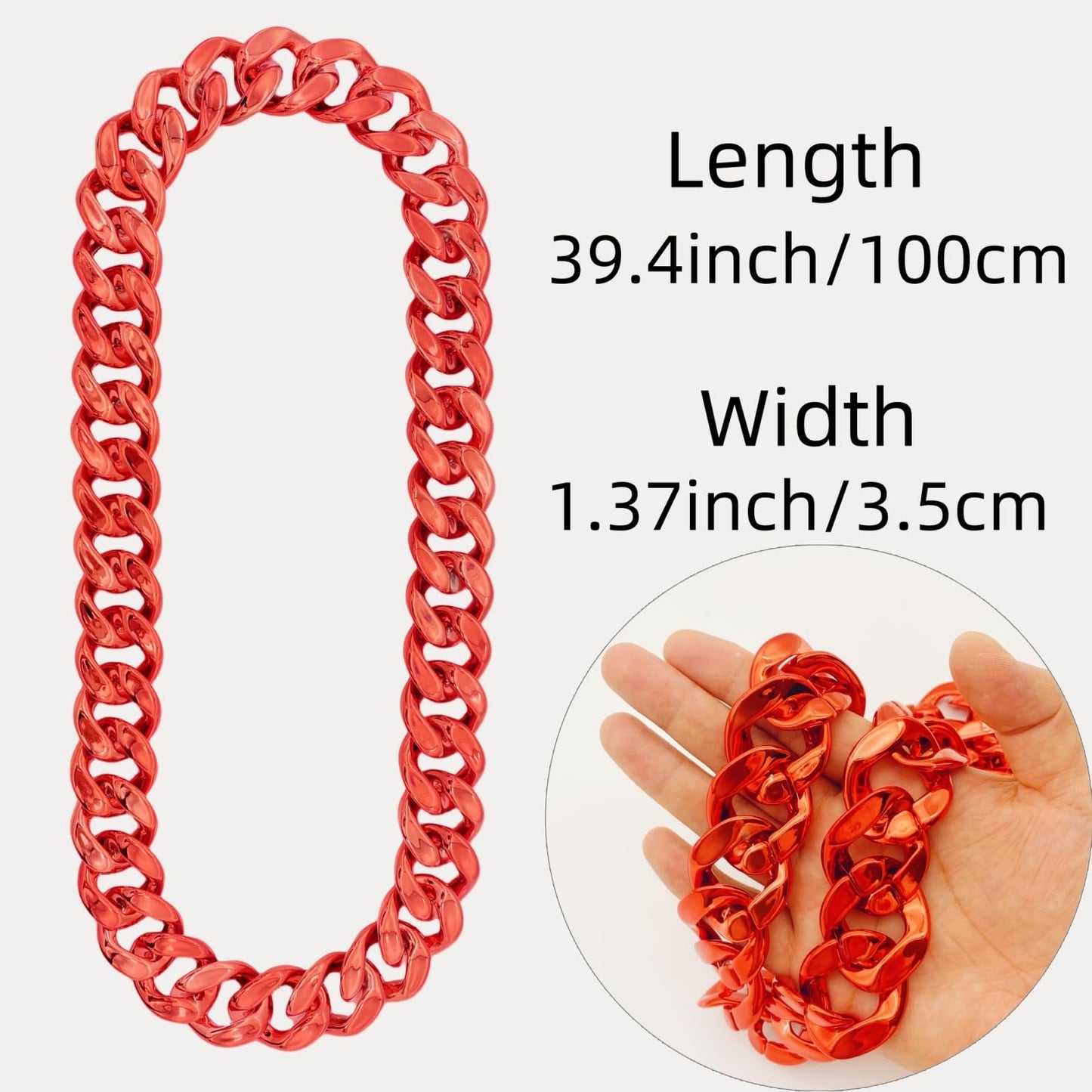LCPQMZGH Plastic Hip Hop Chain Necklace, 80s 90s Costume Accessory, Men's Chunky Necklace, Big Chunky Gold Chain, 40, Red