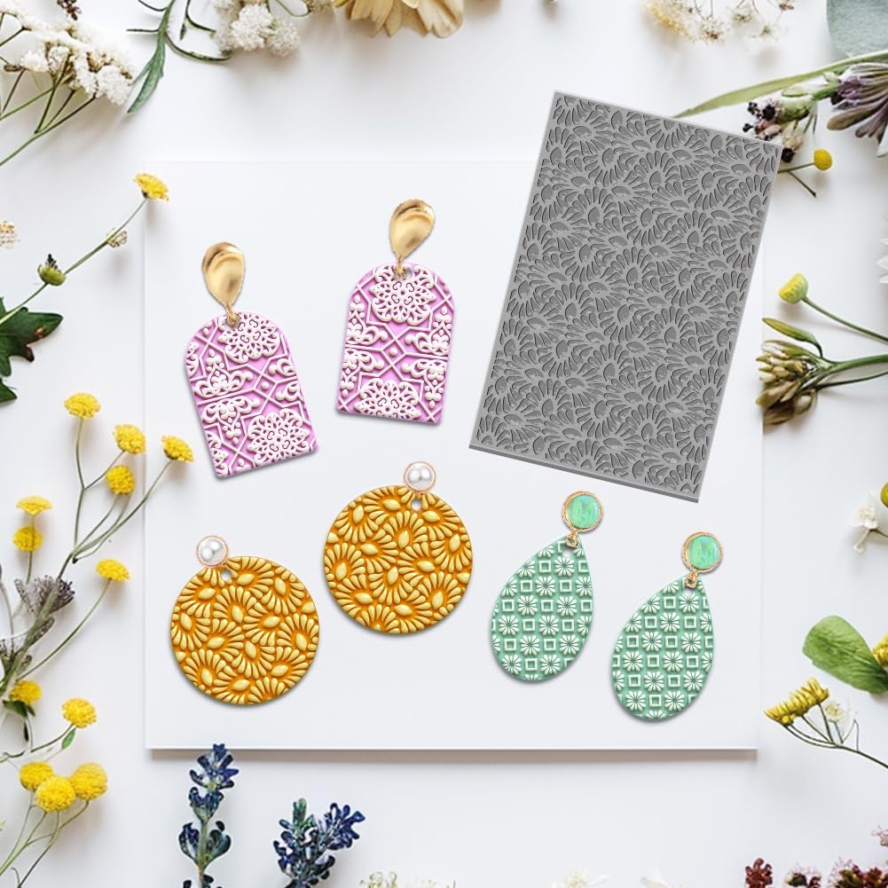 4PCS Polymer Clay Texture Sheets Set for Using with Clay Cutters, Vintage Clay Texture Mats, Pottery Jewelry Making Kit DIY Creative Crafts Tools