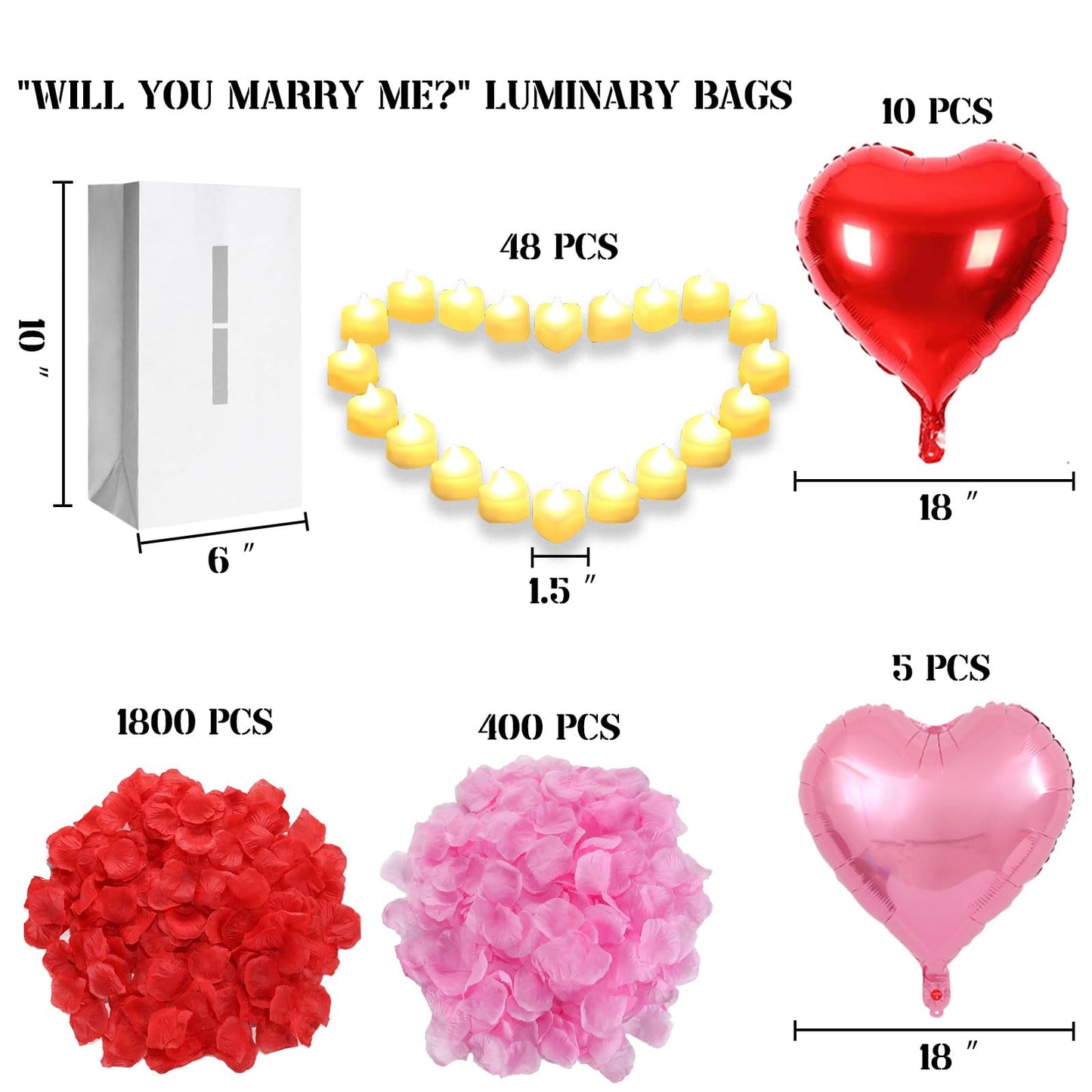 Puedo Ser Tu Novio? Lighted Letters Sign 17Pcs Luminary Paper Bags 2200Pcs Red Pink Artificial Rose Petals 48Pcs Flameless Led Candle Tealight 15Pcs Heart Balloons Romantic Night ValentineS Day