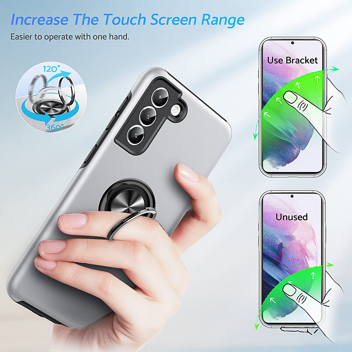 Anqrp Hidden Series Galaxy S21+ Plus Case 5G,[No Fall-Off Kickstand] 360 Embedded Ring, 15Ft Military Grade Shockproof Protectiv