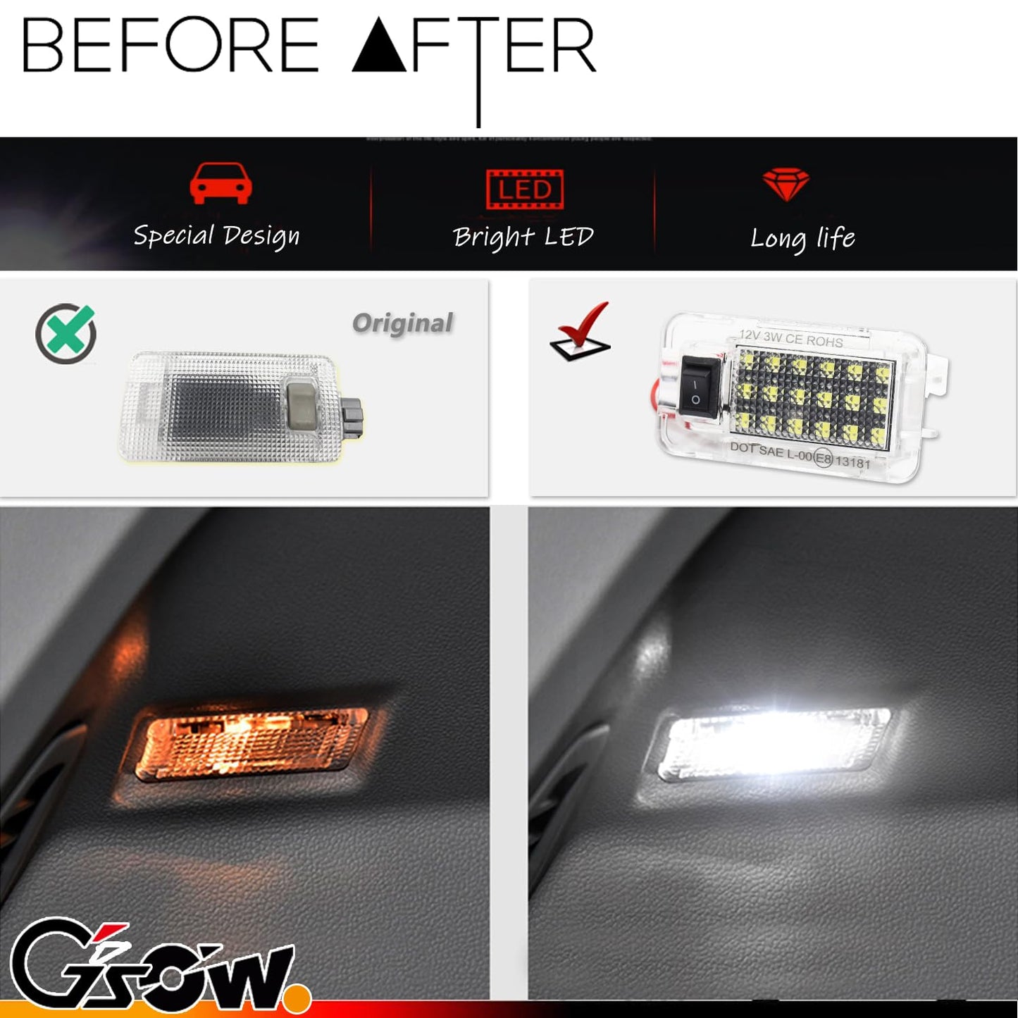 Gsowo Led Luggage Compartment Light For Toyo-Ta Rav4 2022 2023 2024 2025  Cargo Lamps Decorative Atmosphere Lamp  Rav4 Accessories Trunk Ceiling Lighting  1 Pc  White