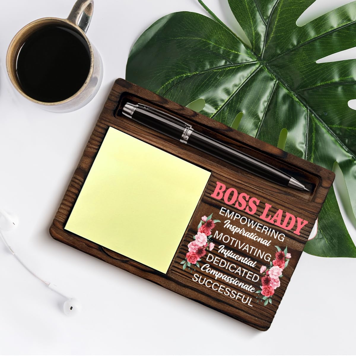 Boss Lady Gifts for Women, Gifts for Bosses Female Leader Boss's Day Retirement Birthday, Best Boss Lady Floral Sticky Note Holder Office Cubicle Decor