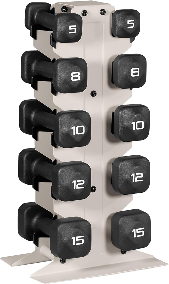 Tone Fitness Neoprene Dumbbell Set with Storage Rack – Non-Slip, Anti-Roll Hand Weights for Home Gym Workouts | 20 lb, 32 ...