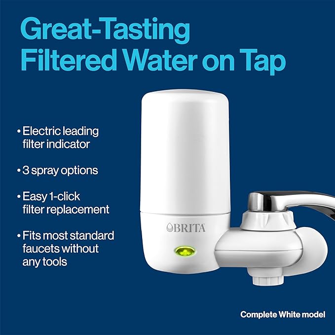 Brita Faucet Water Filter for Sink Water Filtration System, BPA-Free, Reduces Lead, Lasts Four Months or 100 Gallons, Includes 2 Filters, White