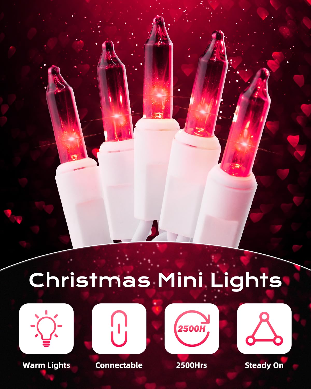 Brightown Pink Mini String Lights  100-Count 26.5Ft Incandescent Bulb Valentine S Day Fairy Lights For Indoor Holiday Decoration  Christmas Tree Garland Wedding Party Multi-Use Decor  White Wire