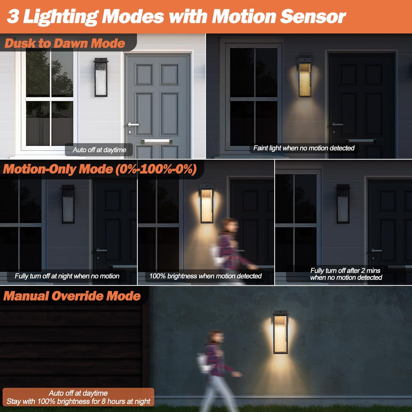 Venzblomia 20  Upgraded Motion Sensor Led Exterior Lighting Fixtures  2 Pack Large Black Dusk To Dawn Lights Outside  Modern Outdoor Led Wall Sconce Lamps  Waterproof Outside Patio Carriage Lanterns