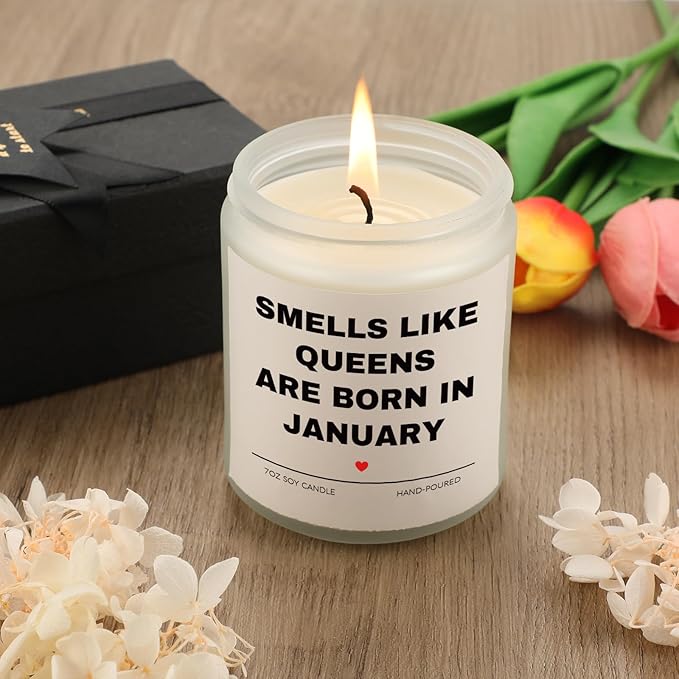 Birthday Gifts for Women, January Candle for Queens are Born in January, 20th 30th 40th 50th Happy Bday Gifts Idea for Girl Female Sister Mom Friend from Men Sister Son Friends, 7 OZ Candle