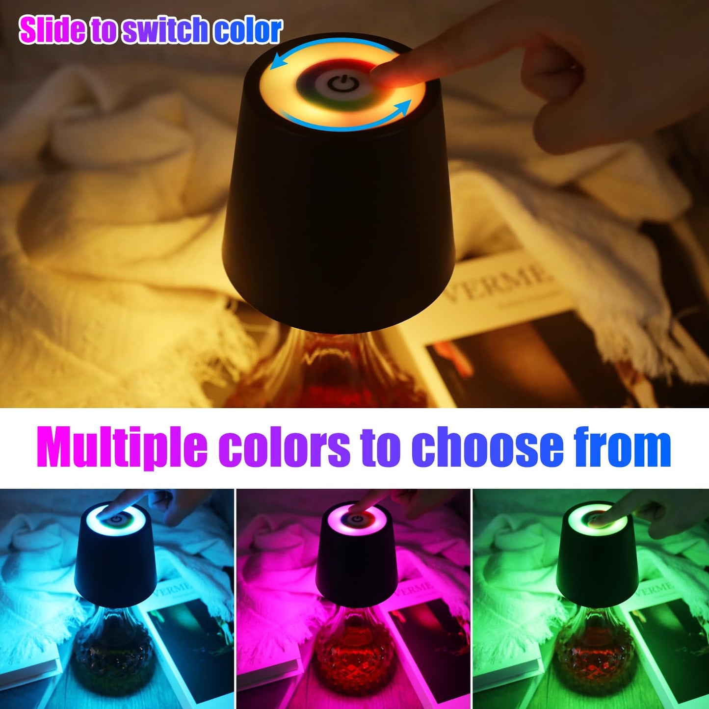 Tgxcf Wireless Bottle Lamp With Metal  Rgb Modes & 3 Color Stepless Dimming Wine Bottle Lamp Shade  Touch Led Rechargeable Dimmable Bottle Table Lamp  For Dining Room Bedroom Bar(Black)