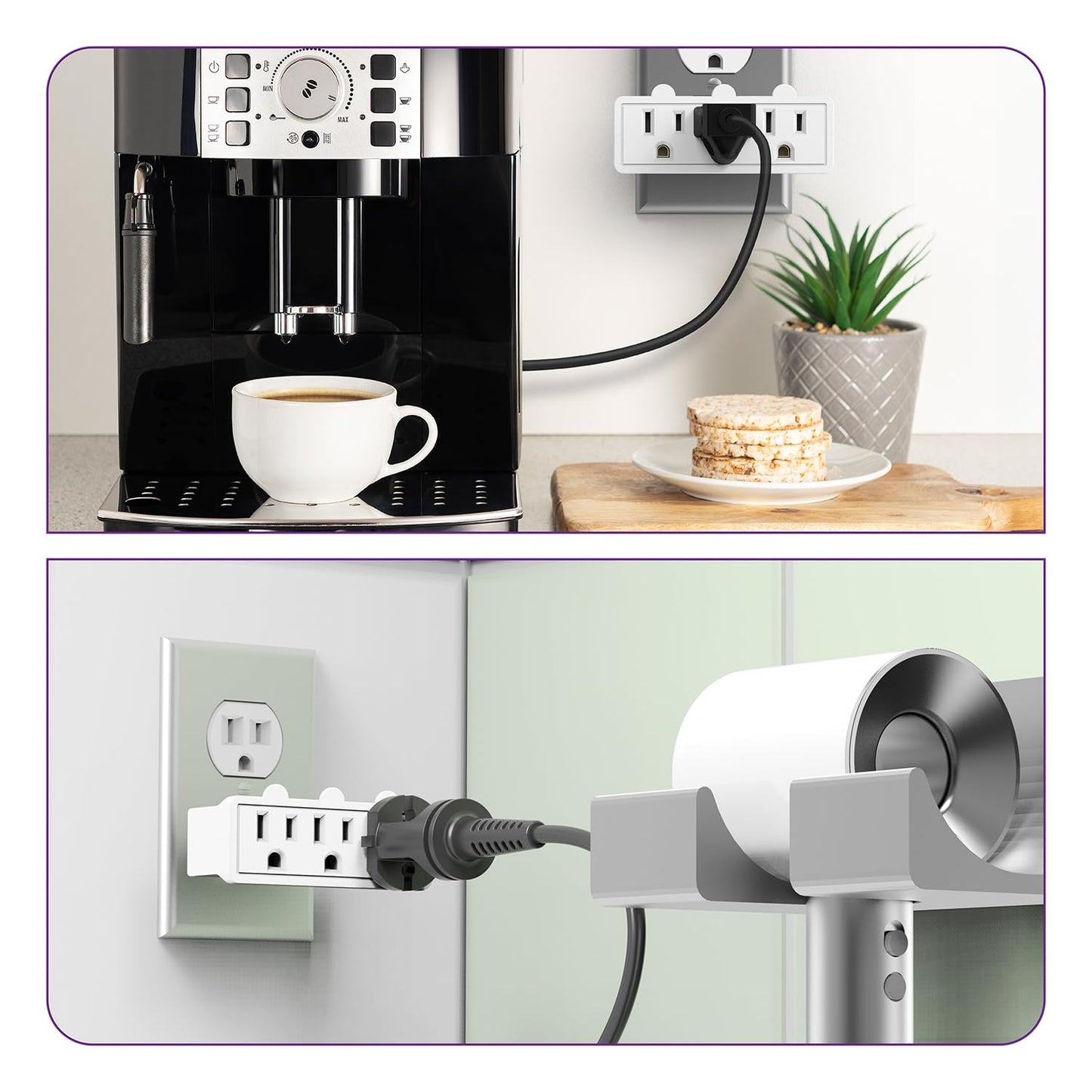Fosmon 3 Outlet Adapter, 3 Way Rotating Outlet Plug Adapter, Swivel Plug Outlet 90 Degree Right Angle Plug Adapter, Three Way Ro