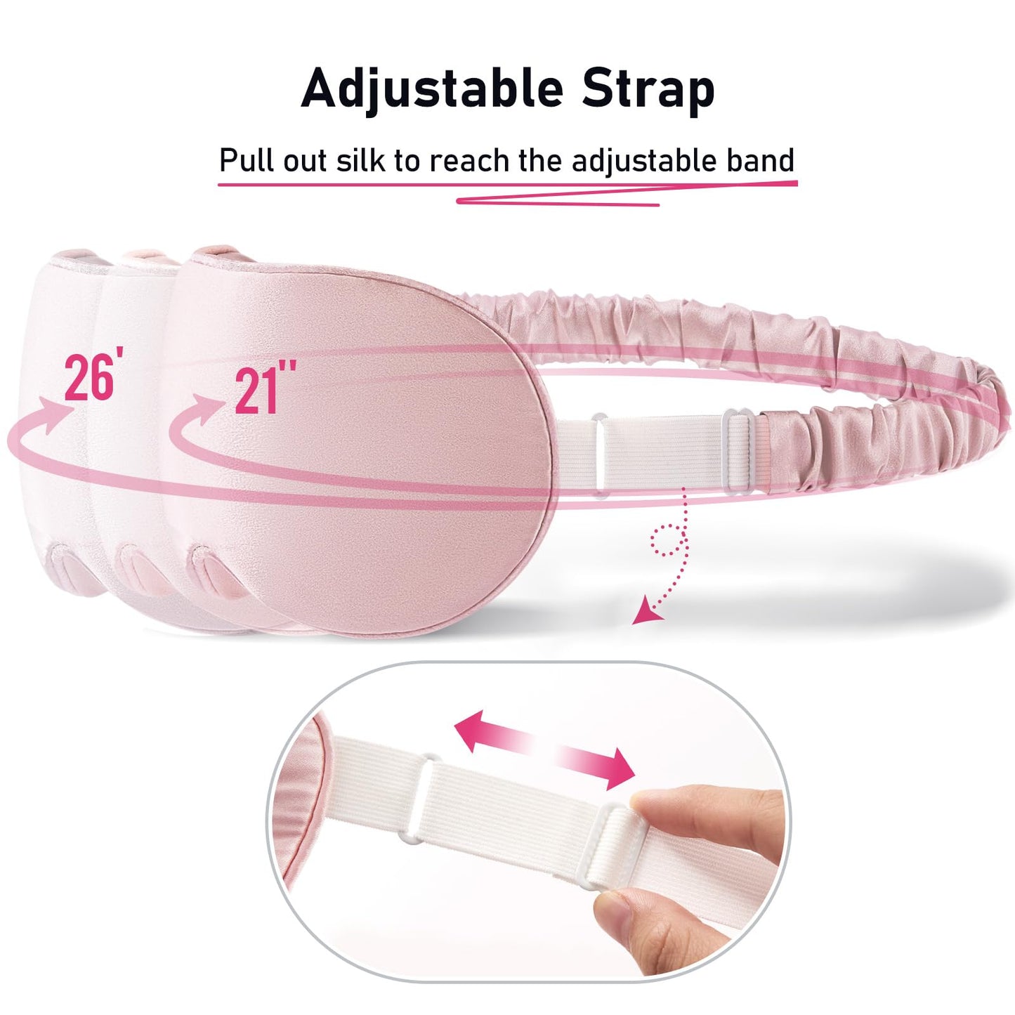 LitBear 100% 22 Momme Mulberry Silk Sleep Mask - 3D Contoured Eye Mask for Men Women, Soft Breathable Sleeping Mask with Adjustable Strap, Perfect Blocks Light for Sleeping (Light Pink)