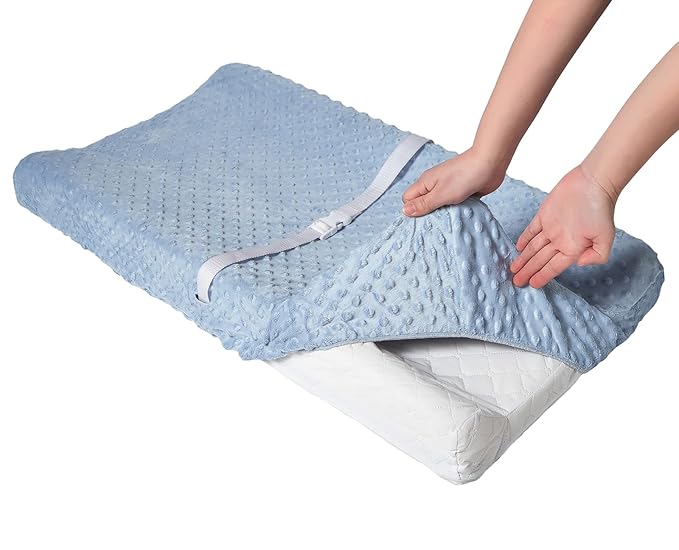 Baby Changing Pad Cover, Super Soft Plush Dot Diaper Changing Table Covers for Baby Girls and Boys, Ultra Comfortable, Safe for Babies, Fit 32"/34'' x 16" Pad (SkyBlue)