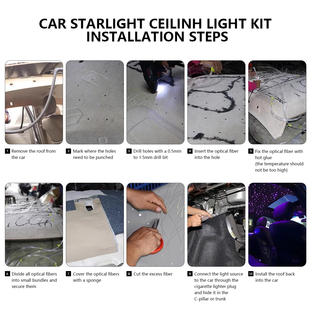 Starlight Headliner Kit, Twinkle & Sound Activate RGBW 16W Car Fiber Optic Lights with Bluetooth APP & Remote Control, 550 pcs*0.03in*9.8ft, Star Lights for Car/Home Decor