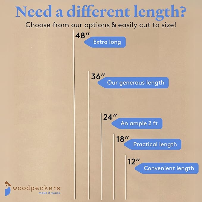 Wood Square Dowel Rods 1/4-inch x 36 Pack of 100 Wooden Craft Sticks for Crafts and Woodworking by Woodpeckers