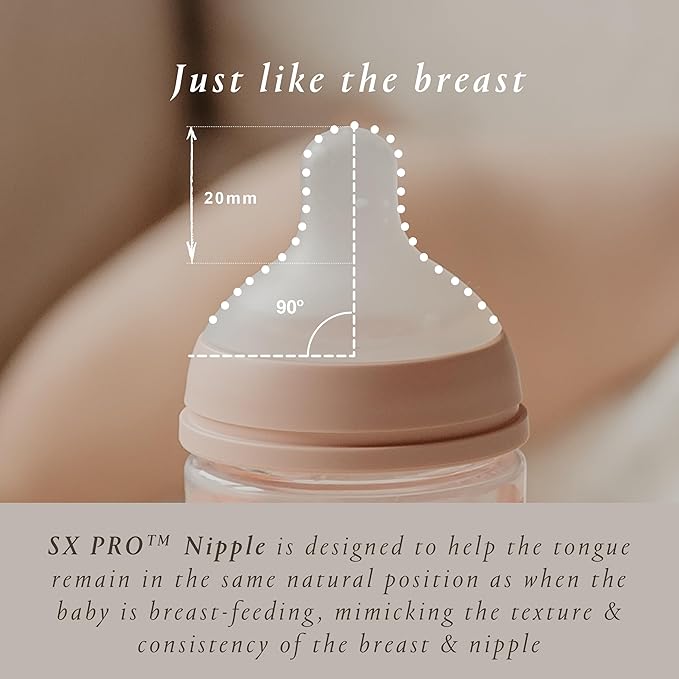 Suavinex Bonhomia Glass Baby Bottle with SX PRO Silicone Nipple, Anti Colic Baby Bottles, Baby Bottles for Breastfed Babies, 3 Pack, Pink/Beige