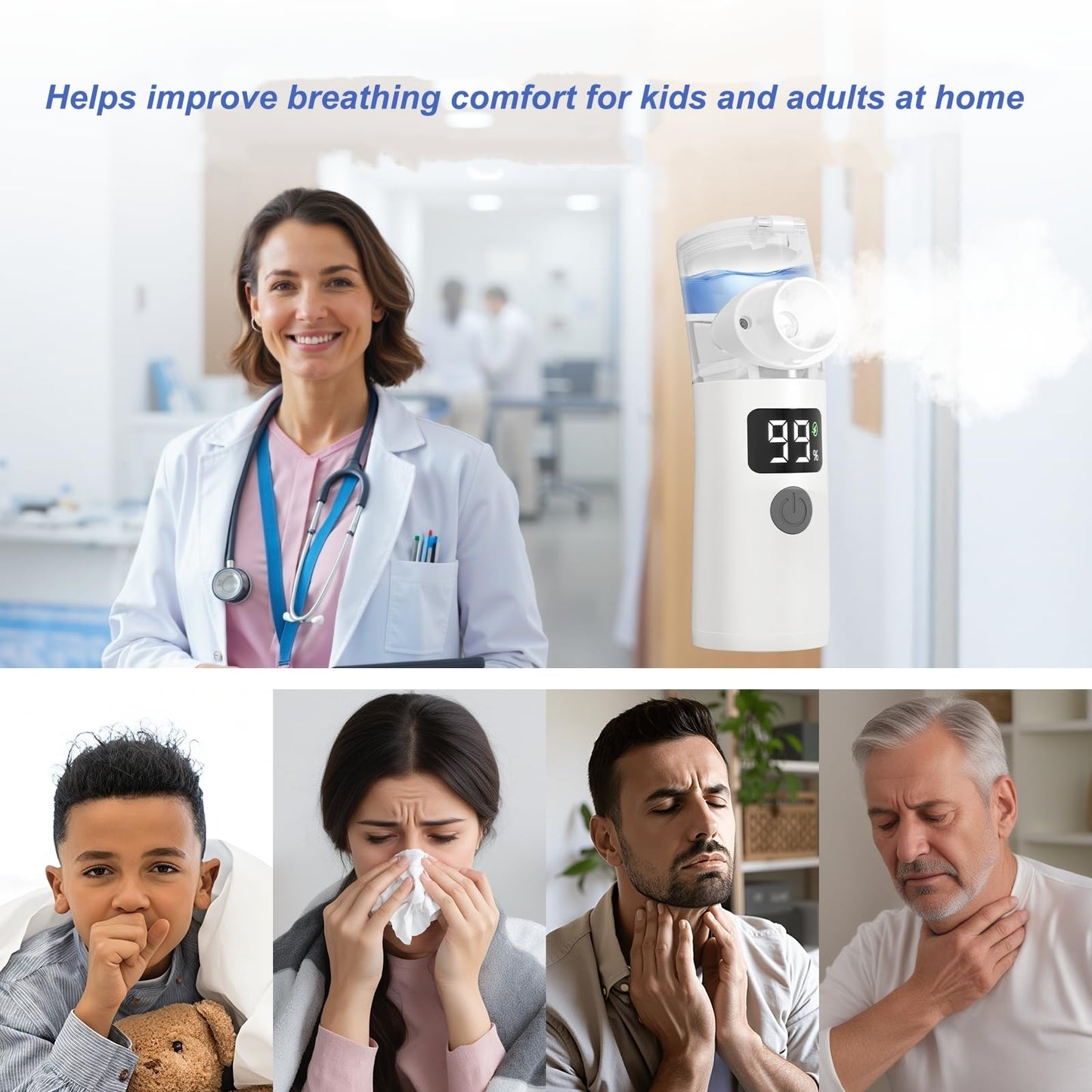 Portable Nebulizer, Nebulizer Machine for Adults and Kids Handheld Nebulizer for Travel and Daily Use Mesh Nebulizer for Breathing Problems with Autoclean Mode Powered by USB/Battery