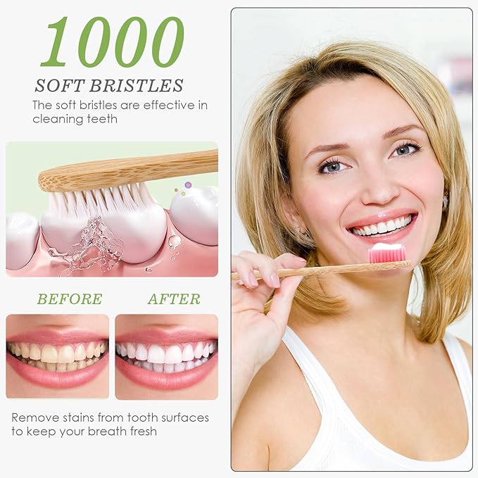 Navona 30 PCS Bamboo Toothbrushes, BPA Free Soft Bristles Toothbrush for Adults, Box of Two Kids Bamboo Toothbrushes Pack, Eco-Friendly Natural Wooden Toothbrush Bulk