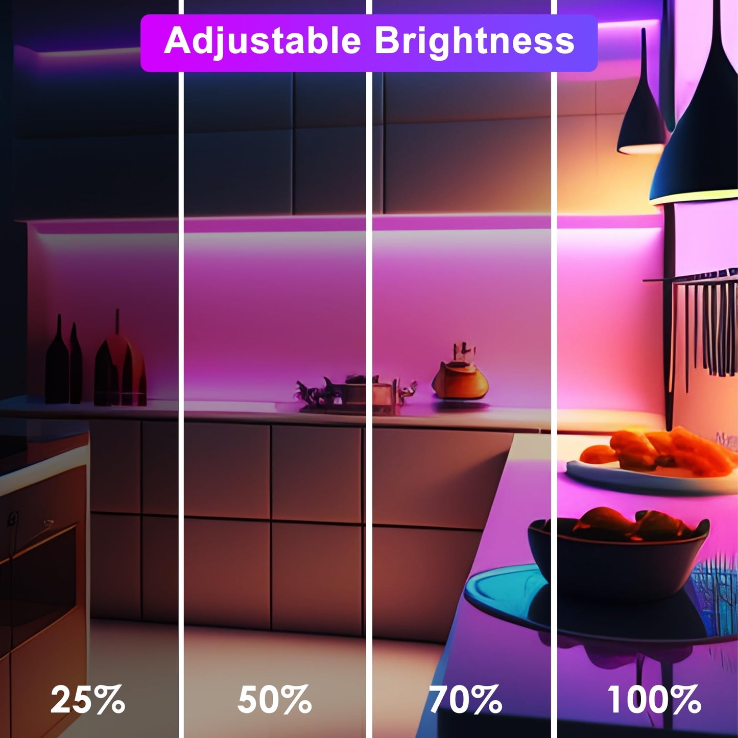 maylit Smart Under Cabinet Lights, 12 Inch, 3 Pack, Multicolor, Dimmable, Aluminum, RGB Plug-in Lighting for Kitchen and Workbench