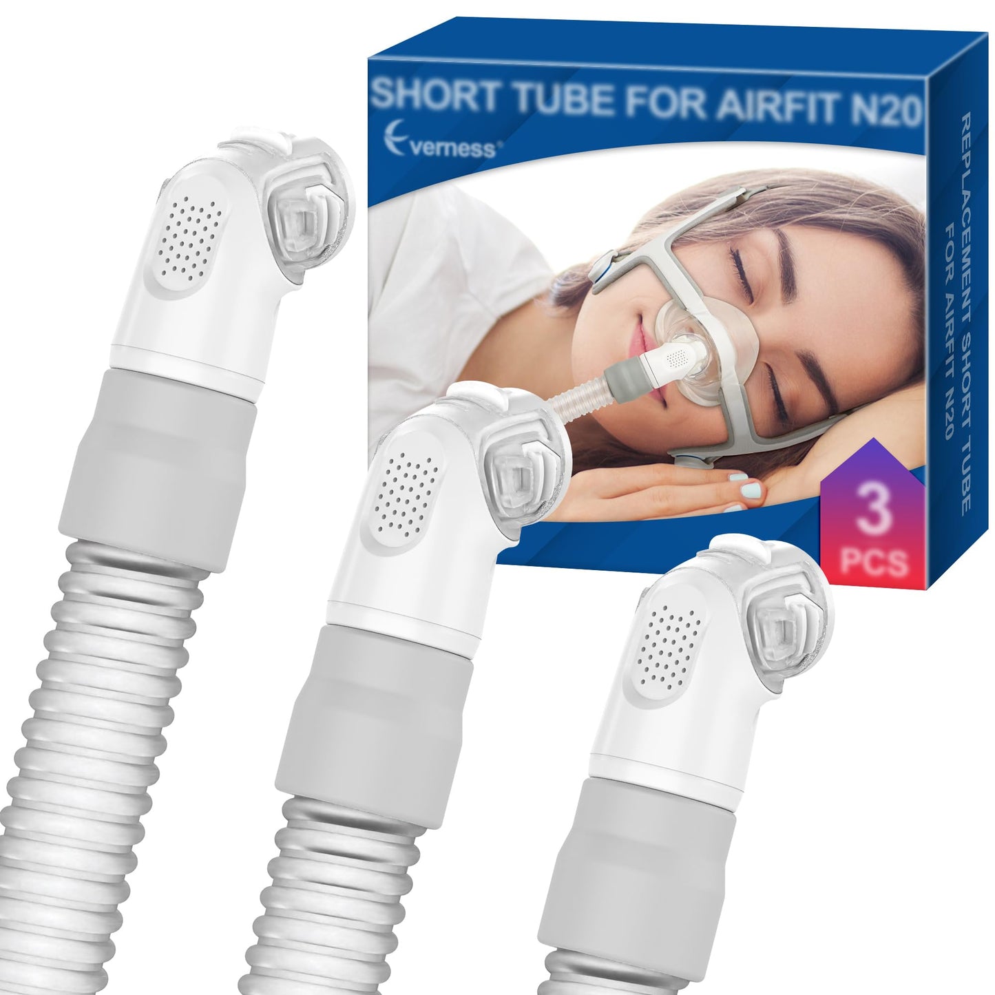 3 Packs Replacement Short Tube for Airfit N20 & Airtouch N20, Features Triple 360° Swivel & Quick-Release Technology for N20 CPAP Mask, Replacement CPAP Hose Tubing with Leak-Free Seal & Smart Quiet