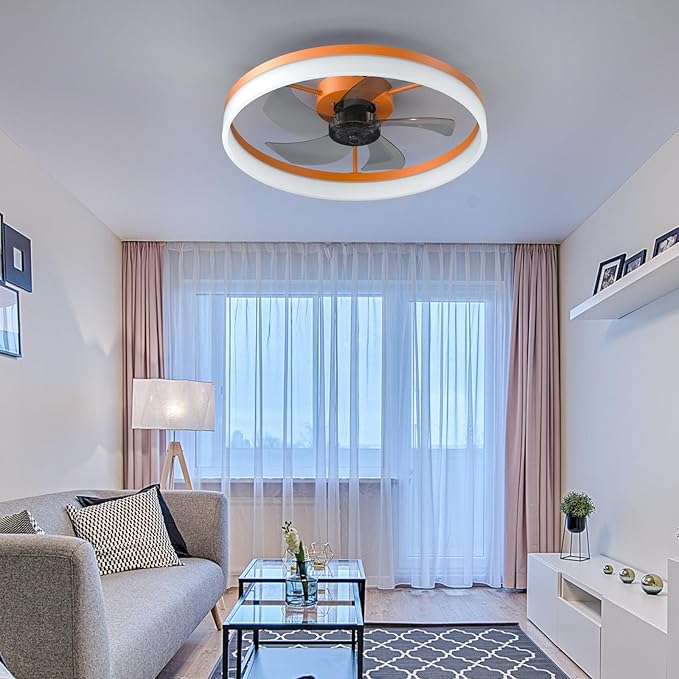 Ceiling Fan with Remote Control Memory Functions 21dB Low Noise 6 Adjustable Speeds Dimmable Led Ceiling Fan for Hallways Balconies Patios Orange Color
