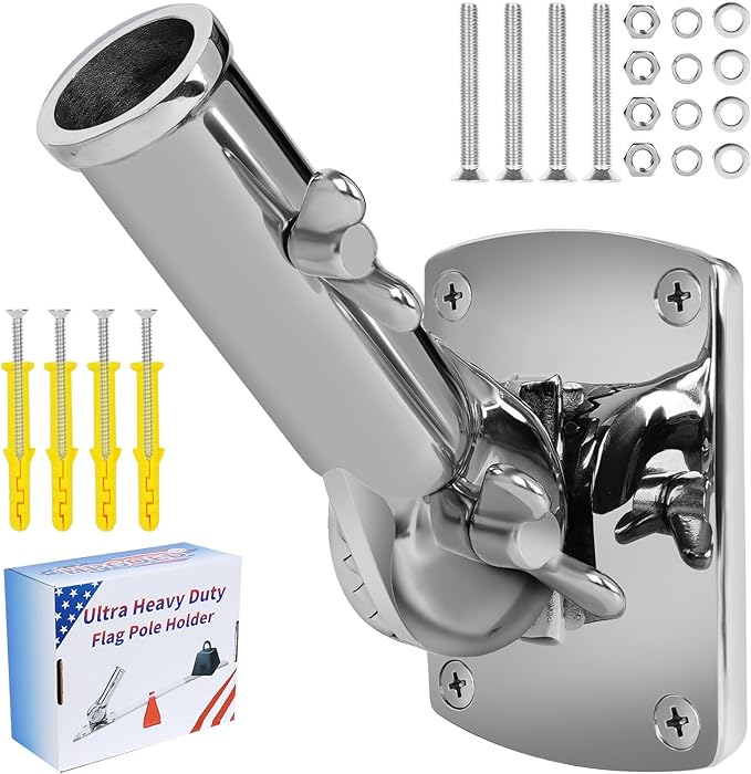 316 Stainless Steel Flag Pole Holder, Marine Grade Ultra Heavy Duty Flag Pole Mount, Outside House Flag Pole Bracket, Flag...