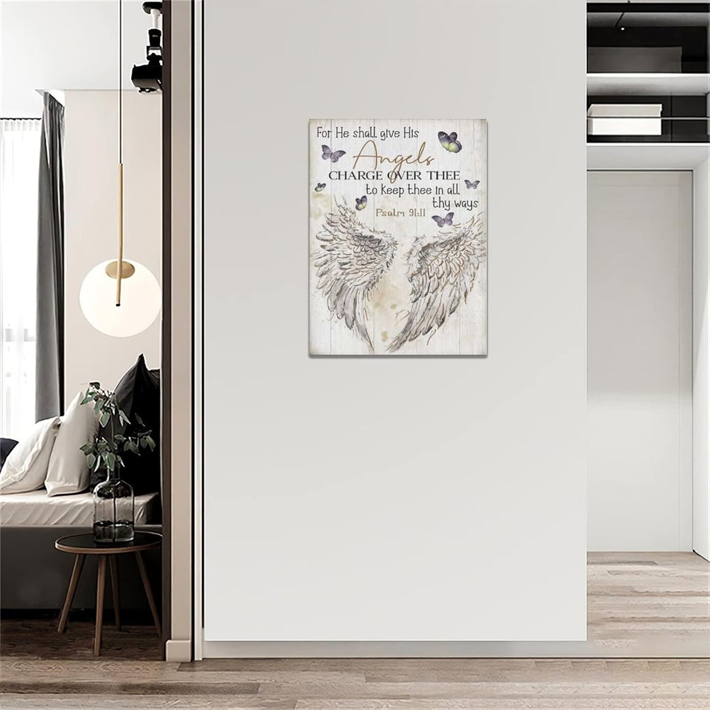 Scripture Psalm 91 Wall Art Christian Angel Wings Pictures Wall Decor Bible Verse Canvas Painting Print Artwork Abstract Modern Home Decorations Framed Ready to Hang for Office Living Room 12"x16"