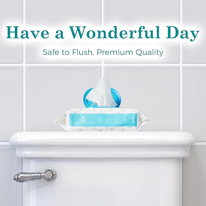 WONDERFUL Flushable Butt Wipes, Unscented 100% Plant-Based Wet Wipes for Adults & Kids, Sewer & Septic Safe, Gentle for Sensitive Skin, Wipes Flushable Pack for Bathroom & Travel, 3-Pack (180 Wipes)