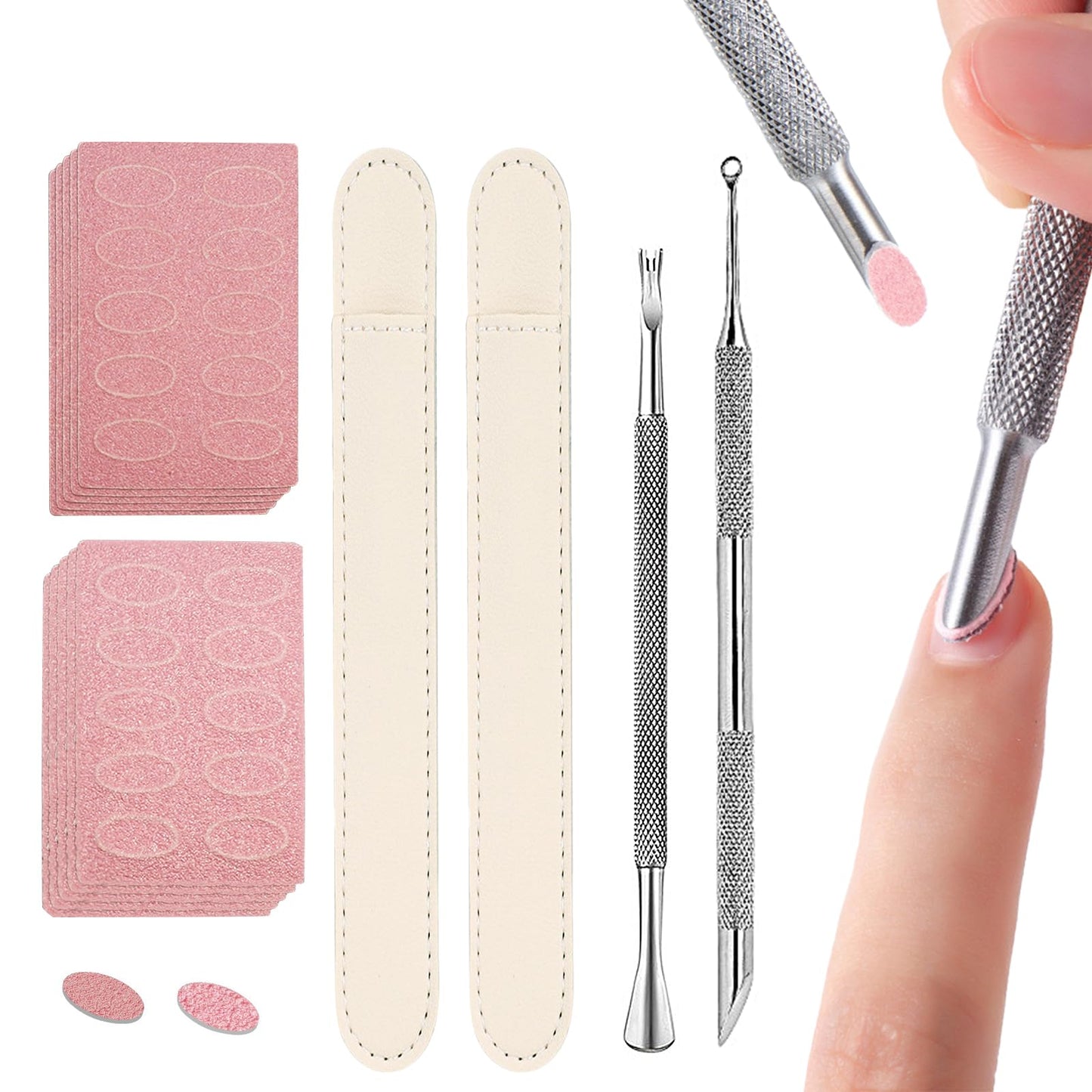 SILPECWEE Pre-treatment Nail Cuticle Pusher, Dual Ended Nail Pusher with Storage Bags, 100pcs Self Adhesive Sandpaper - 100/180