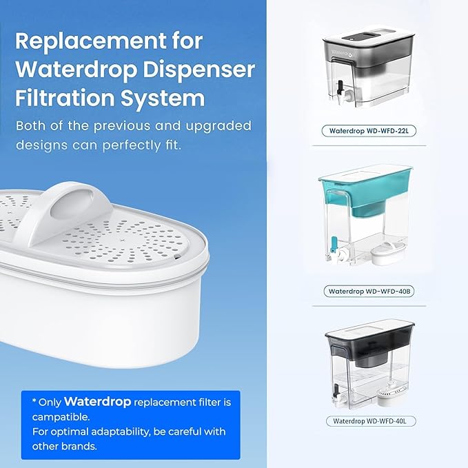 Waterdrop WD-PF-01A Plus Replacement Filters for All Waterdrop Pitcher Filtration System, Reduces PFAS, PFOA/PFOS, Chlorine, Last Up to 3 Months or 200 Gallons (Pack of 1)