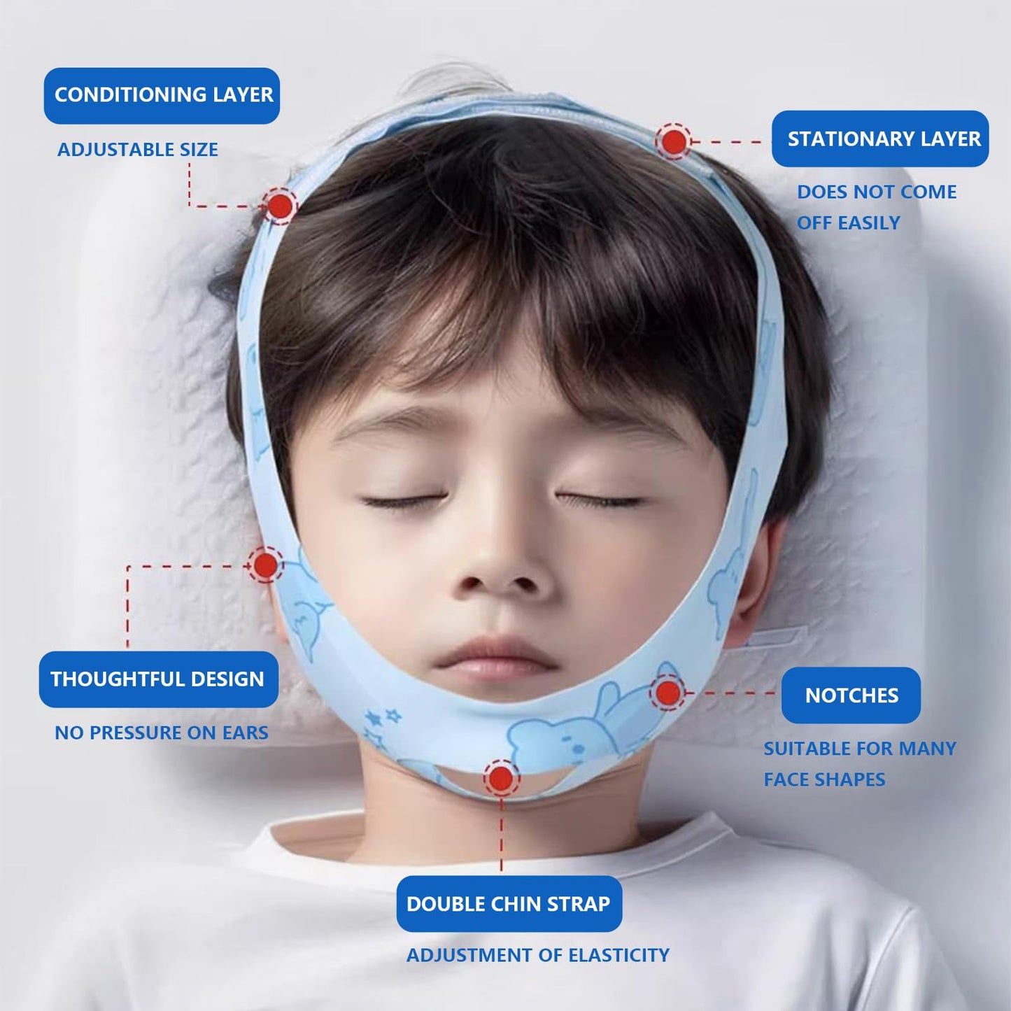 Anti Snoring Chin Strap for Sleeping Kids- Professional Anti Snoring Device for Kids, Teens, and Petite Adults, Soft, Comfortable, Breathable & Reusable (Blue Cartoon)