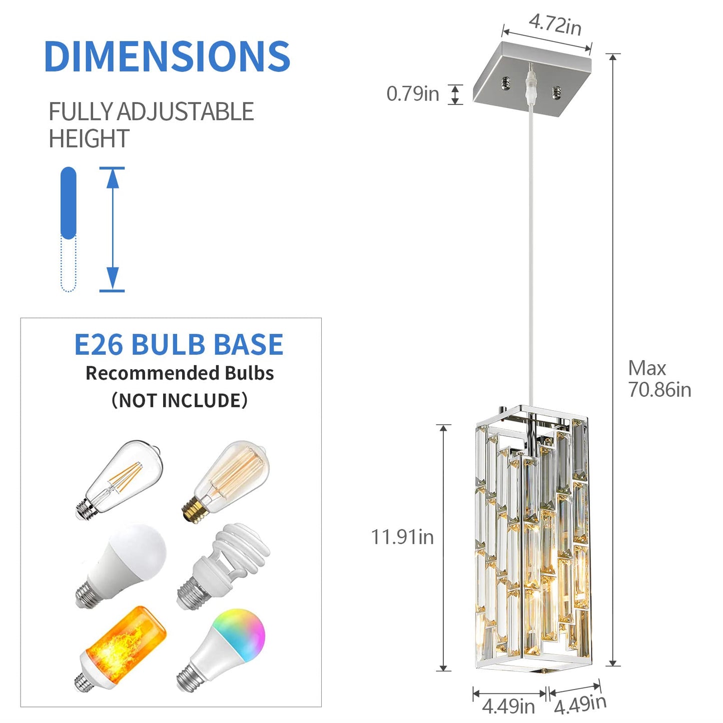 Fdpby Chrome Mini Crystal Pendant Light Fixture, 2-Pack Adjustable Chandeliers For Kitchen, Dining Room, Bedroom - Model Jp-002
