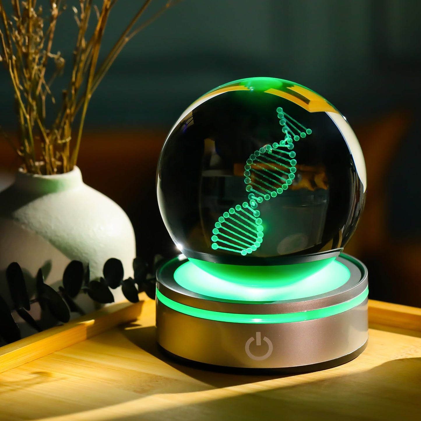 Enjinkail Dna Crystal Ball With Led Base - Unique 3D Laser Engraved Science Decor  Gift For Biology Teachers  Medical Students & Science Lovers  Classroom Lab Decor Night Light