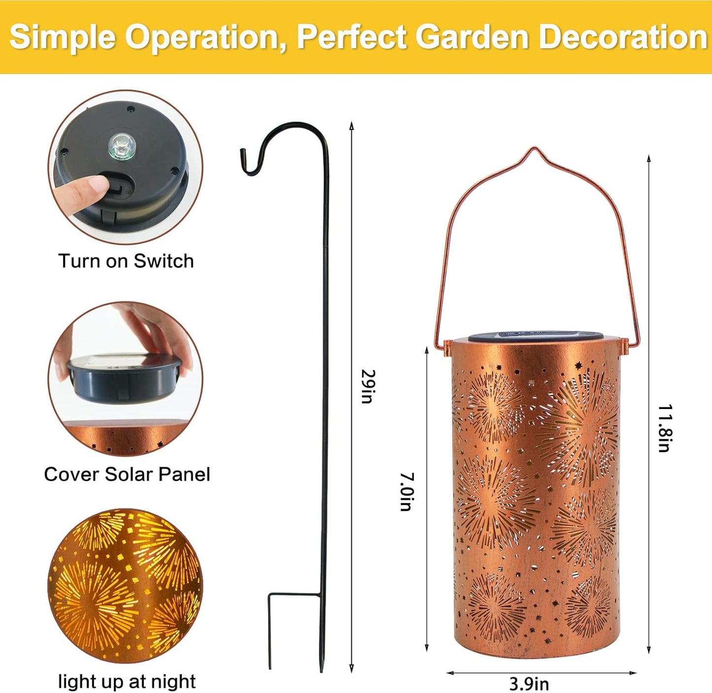 2 Pack Fireworks Birthday Gifts for Women Mom Grandma Solar Lanterns Outdoor Waterproof Garden Decor Metal Hanging LED Decorative Light for Patio Yard Lawn Backyard Front Porch Gardening Gifts