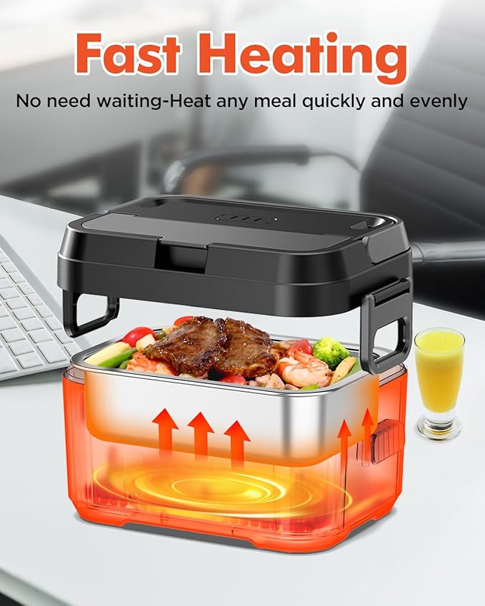 Cordless Electric Lunch Box for Adults, Men & Women – Rechargeable Self-Heating Food Warmer with 1.2L SS Container, Battery-Powered Heated Lunch Box, Perfect for Work and Travel Use (Grey)