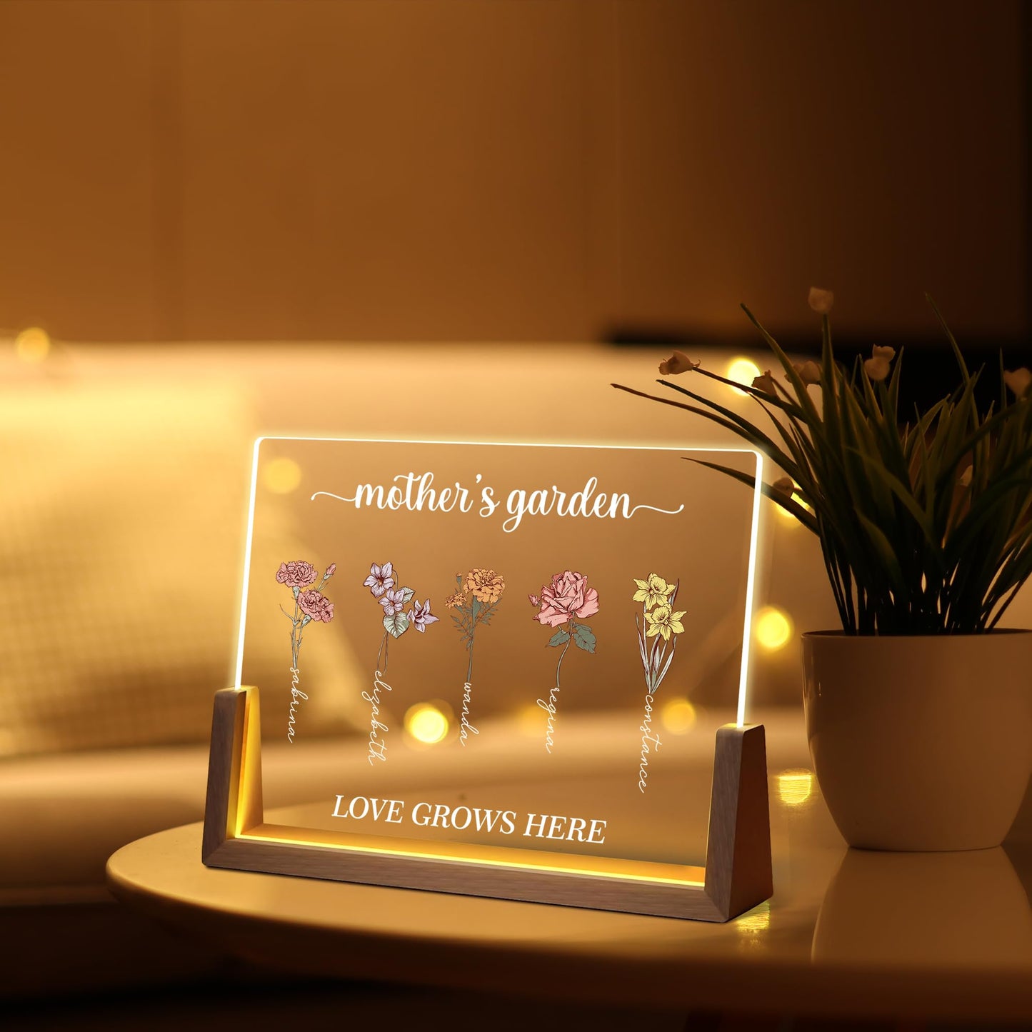 Personalized Mothers Day Birthday Gifts For Mom Grandma Wife  Custom Birth Flower Mothers Garden Led Acrylic Plaque Night Light With Name  Customized Mom Christmas Gifts From Daughter Son Husband