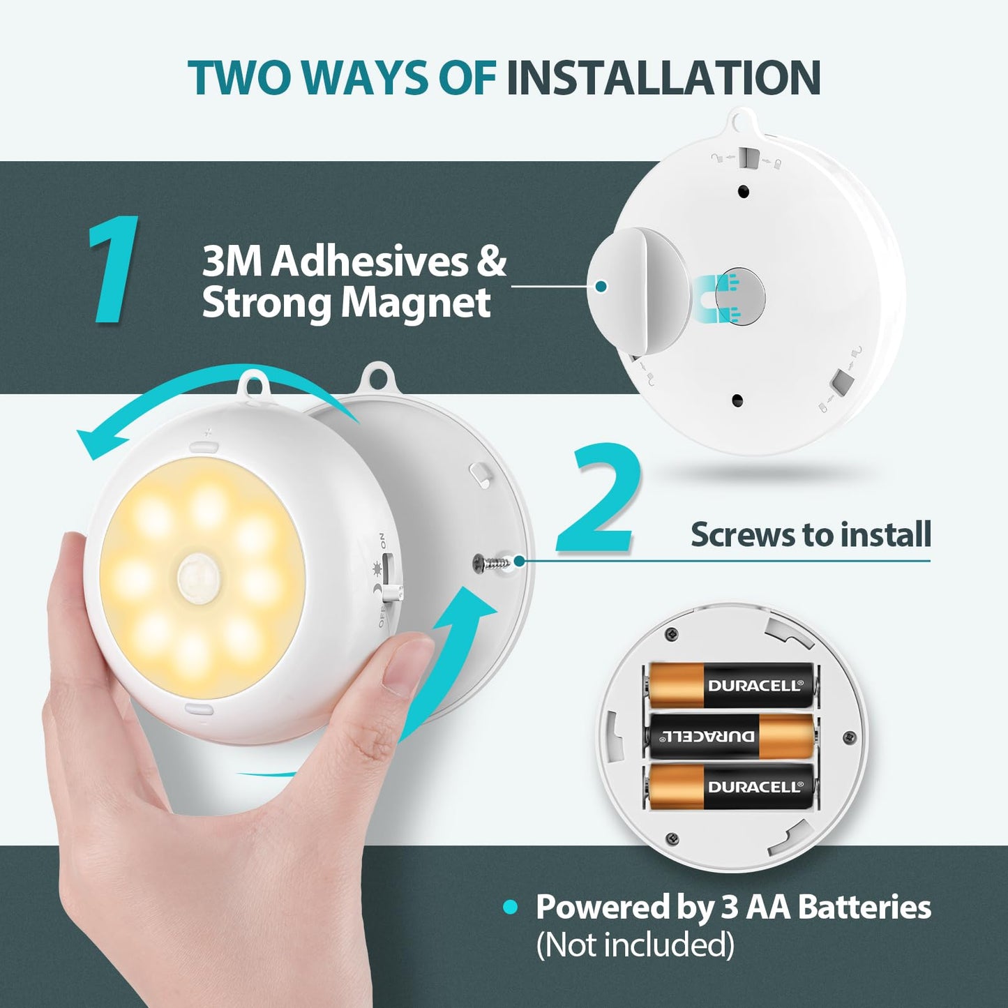 Reoshine Motion Sensor Light Indoor Aa Battery Operated  Under Cabinet Lighting  Magnetic Stick On Led Puck Lights For Stair  Wall  Closet  Dimmable  3000K Warm White (3 Pack)