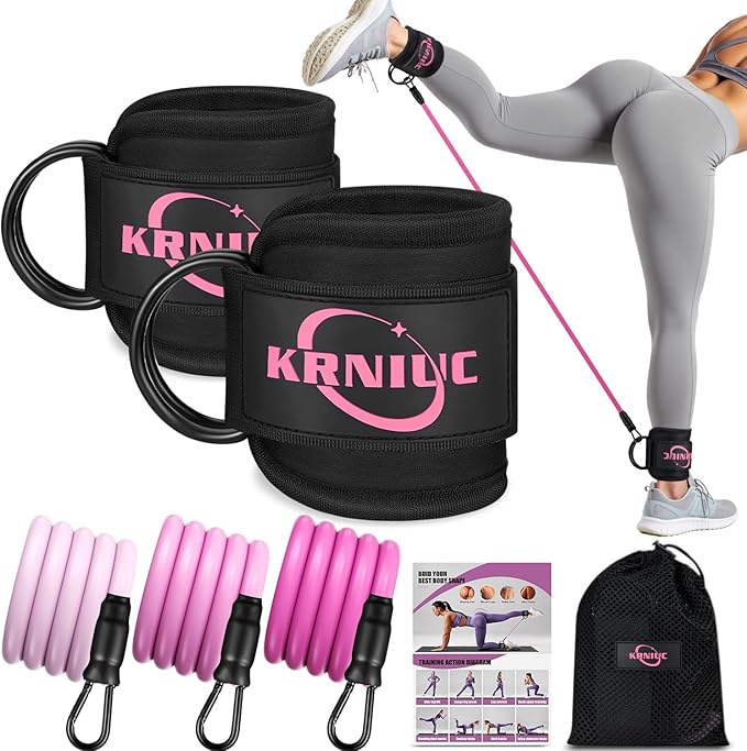 KRNIUC Ankle Resistance Bands with Cuffs, Resistance Bands for Working Out, Home Gym Workout Equipment for Women, Pilates ...