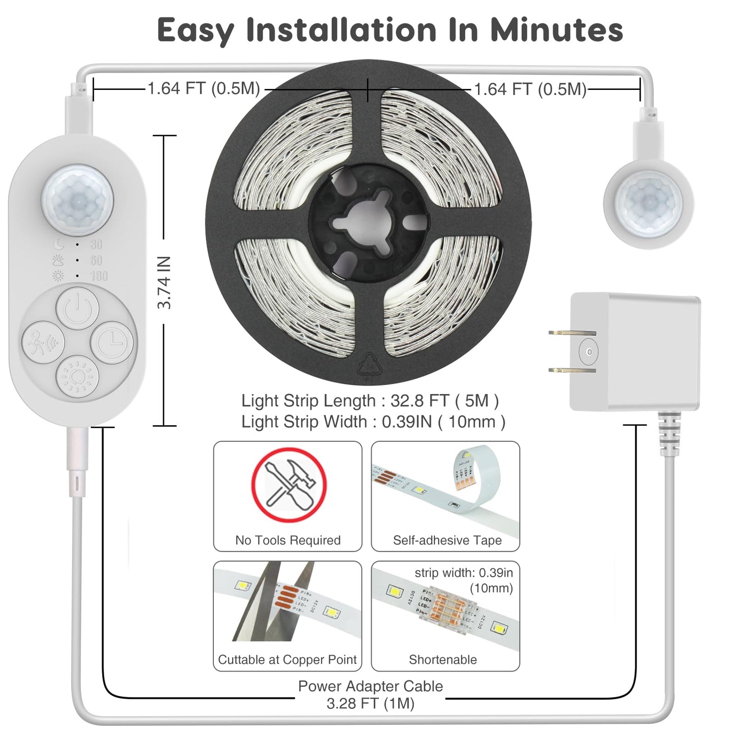 Dual Motion Sensor Light Indoor - Plug-In Motion Activated Led Stair Light Strip Step Light With Double Sensors  Dimmer And Timer For Stairway  Bedroom  Corridor (Warm White 3000K 32.8Ft Light Strip)