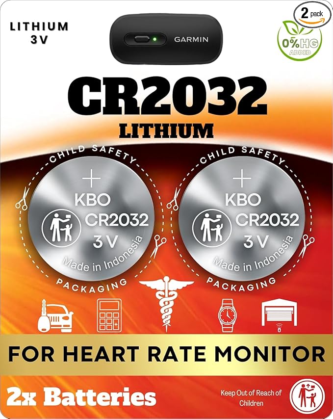 Heart Rate Monitor Chest Strap Batteries (2-Pack) CR2032 – Garmin HRM 200, HRM-Dual, Powr Labs, COOSPO, Magene, MOOFIT, KY...