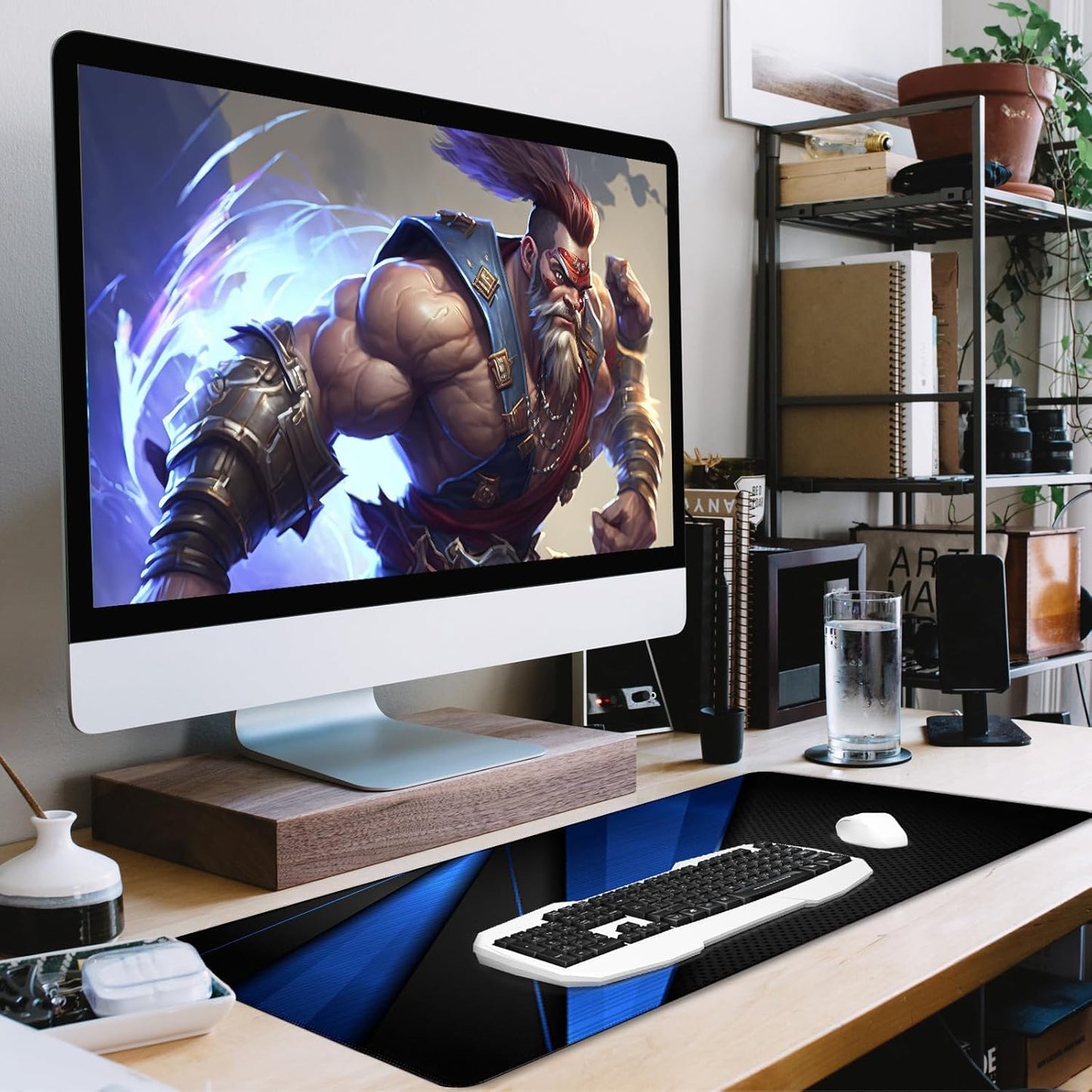 Desk Pad, Large Gaming Mouse Pad,Extended Keyboard Mouse Mat 35.4 X 15.7 Inch Desk Pad with Non-Slip Rubber Base & Stitched Edge for Computers Laptop Desk Home Office Accessories,Black Blue