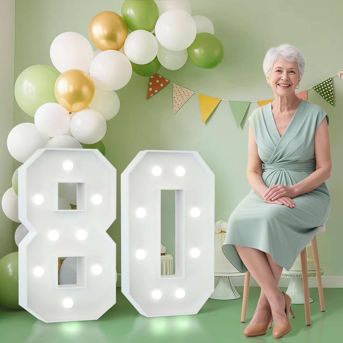 Joymuse 2.3Ft 80 Marquee Numbers  80 Light Up Numbers 80Th Birthday Decorations For Birthday Party Anniversary Backdrop